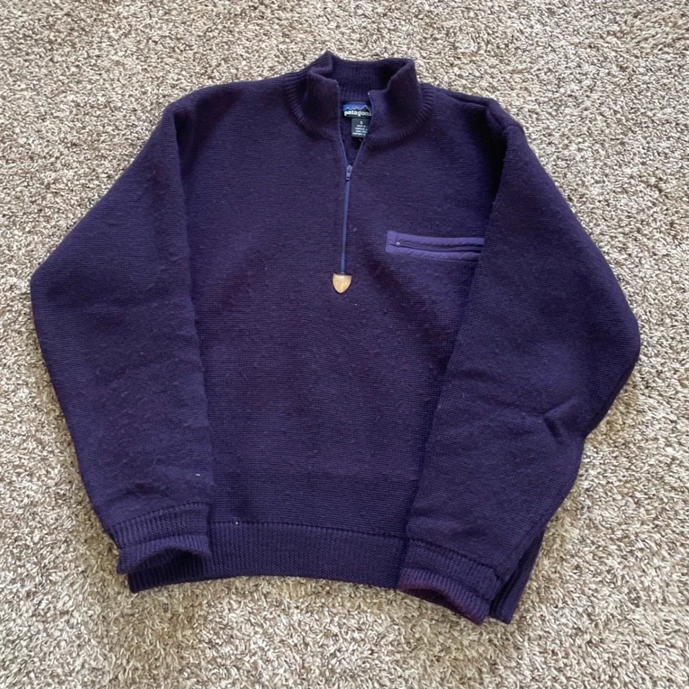 Vintage Patagonia Mens Small Purple 100% Wool Quarter Zip Pullover Sweater